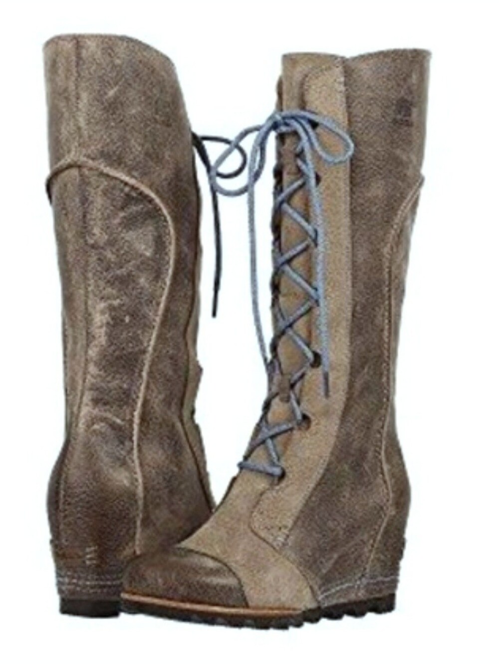 Sorel Cate Great Wedge Tall Boot Green Distressed Leather Pebble/ Atmosphere